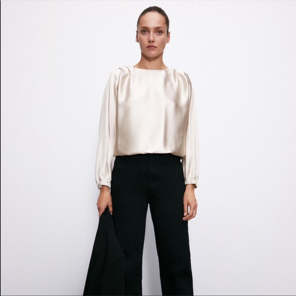 Zara shoulder pad satin effect blouse